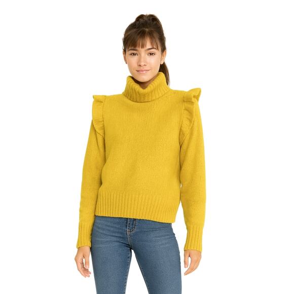 Masscob Ruffle Shoulder Merino Wool Sweater Medium Yellow - Picture 1 of 7